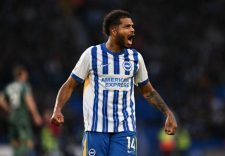 BRIGHTON, ENGLAND - OCTOBER 6: Georginio Rutter of Brighton & Hove Albion F.C. celebrates after scoring the second goal during the Premier League match between Brighton & Hove Albion FC and Tottenham Hotspur FC at Amex Stadium on October 6, 2024 in Brighton, England. (Photo by Sebastian Frej/MB Media/Getty Images)