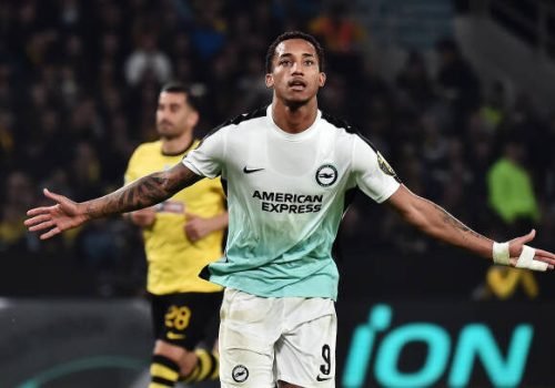 ATHENS, GREECE - NOVEMBER 30: Joao Pedro of Brighton & Hove Albion celebrates after scoring the team's first goal from the penalty spot during the UEFA Europa League 2023/24 match betweek AEK Athens FC and Brighton & Hove Albion on November 30, 2023 in Athens, Greece. (Photo by Milos Bicanski/Getty Images)