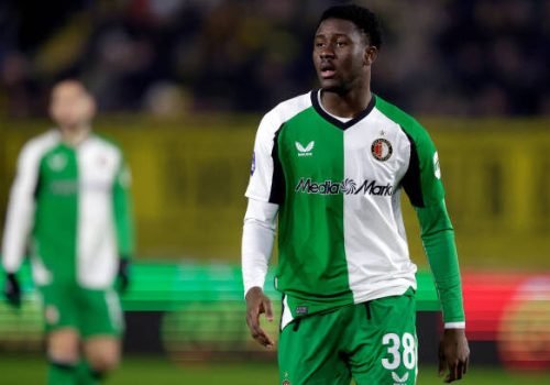 BREDA, NETHERLANDS - FEBRUARY 15: Ibrahim Osman of Feyenoord  during the Dutch Eredivisie  match between NAC Breda v Feyenoord at the Rat Verlegh Stadium on February 15, 2025 in Breda Netherlands (Photo by Pim Waslander/Soccrates/Getty Images)