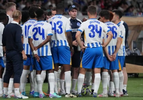 Fabian Hurzeler speaks to the squad during pre-season friendly in Japan (Photo by Hiroki Watanabe/Getty Images)