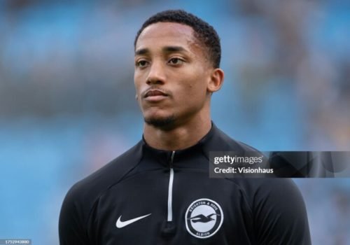 MANCHESTER, ENGLAND - OCTOBER 21: Joao Pedro of Brighton & Hove Albion lines up before the Premier League match between Manchester City and Brighton & Hove Albion at Etihad Stadium on October 21, 2023 in Manchester, England. (Photo by Visionhaus/Getty Images)